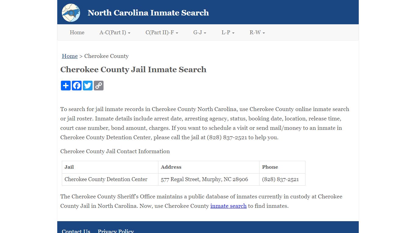 Cherokee County Jail Inmate Search